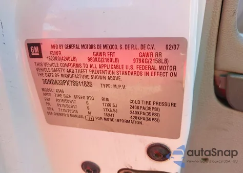 2007 Chevrolet Hhr Lt from USA, damaged, VIN 3GNDA33PX7S611835